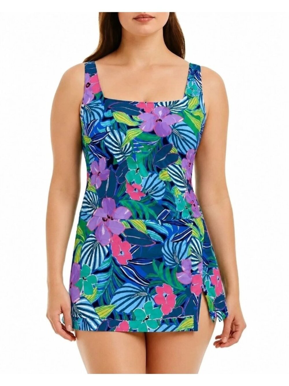 Beyond Control Floral Tropical Print Swim Dress With Adjustable Straps Size XXL